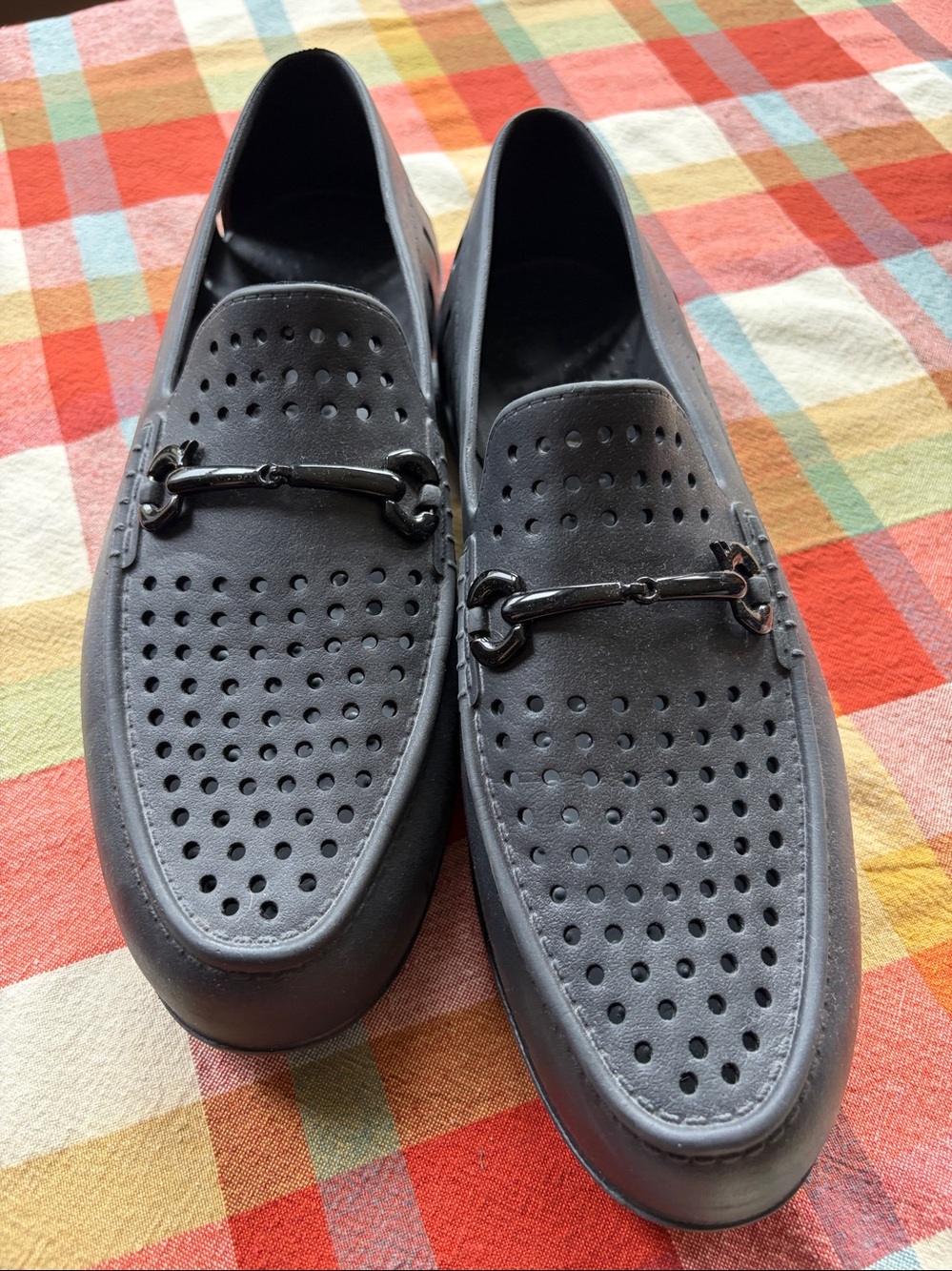 Men's Perforated Black Boat Shoes with Metal Bit